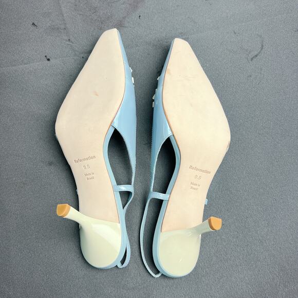 Reformation Noreen Aqua Patent Slingback Heels Sz 9.5 - Picture 2 of 7